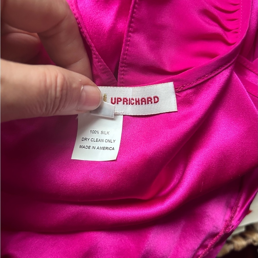 Amanda Uprichard Silk hot pink Dress Womens ruffle sleeveles revolve - Picture 7 of 7